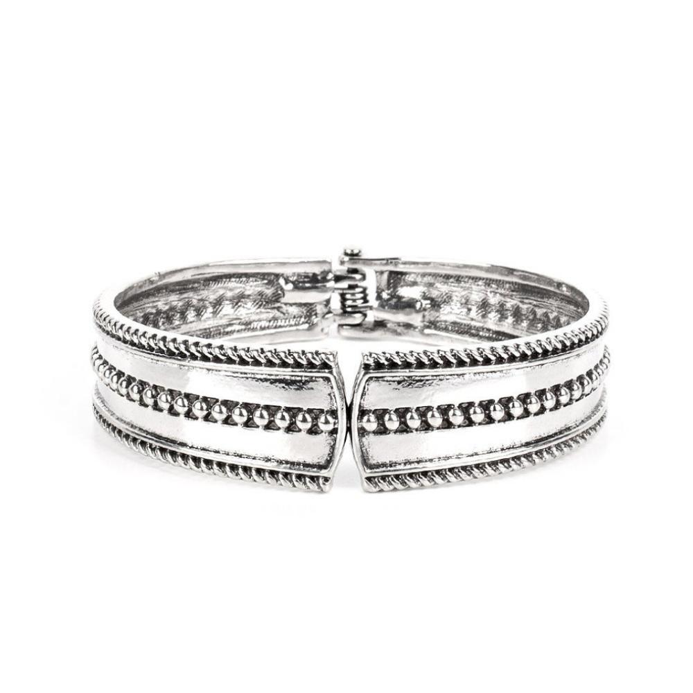 Elegant Silver Bracelet Tributary Treasure Hinged Fashion Jewelry